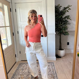 RISEN White Elastic Waist Denim