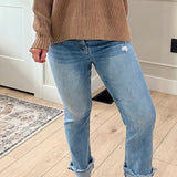 High Rise Straight Raw Hem - Light Wash