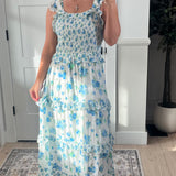 Field of Florals Dress - White & Blue
