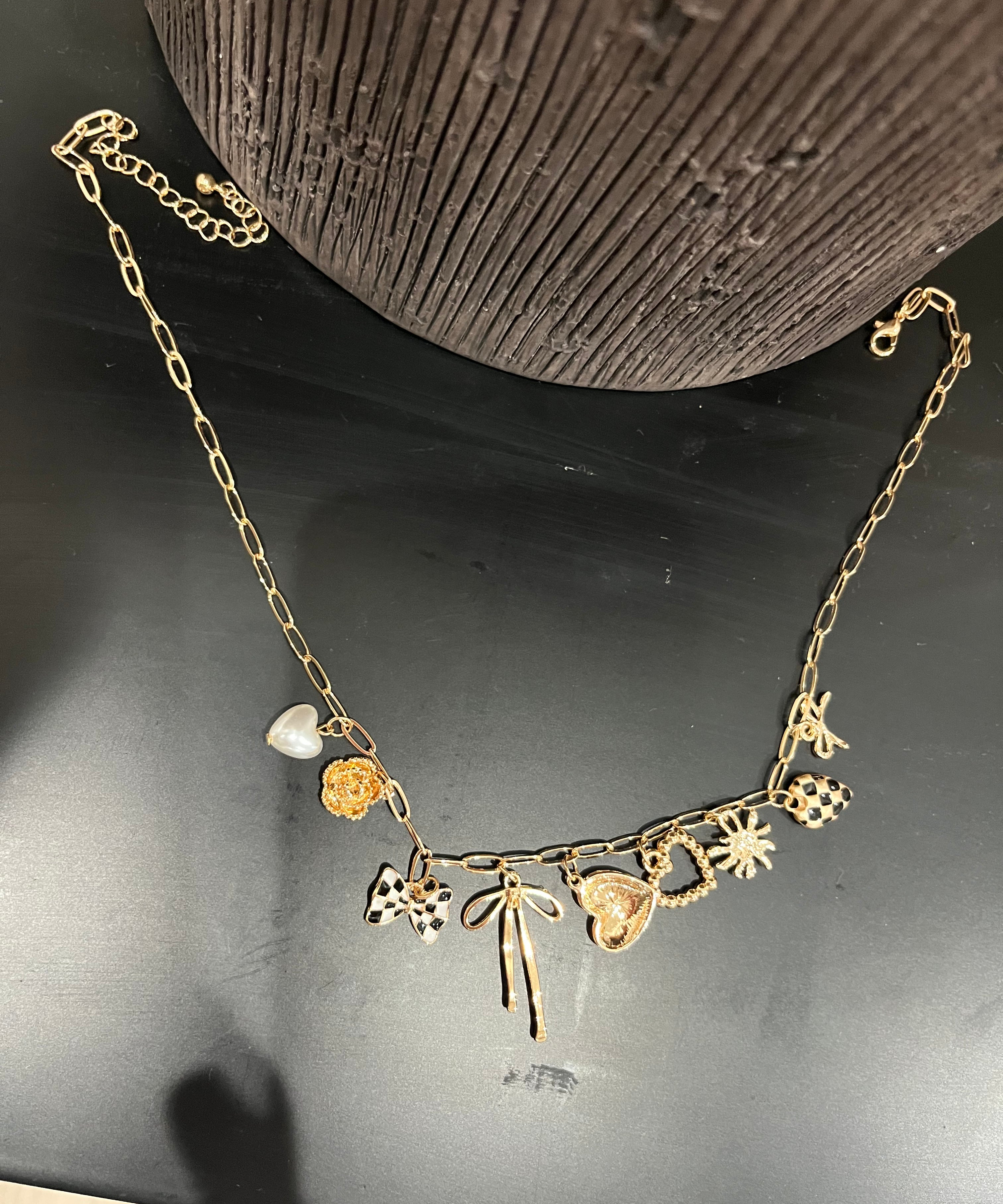Bows + Checks Charm Necklace