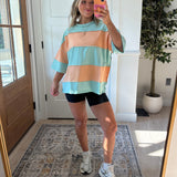 Coastal Cool Oversized Tee - Peach/Mint