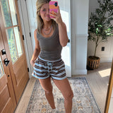 Mocha + Blue Striped Shorts