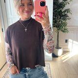 Chocolate Viscose Mock Neck