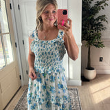 Field of Florals Dress - White & Blue