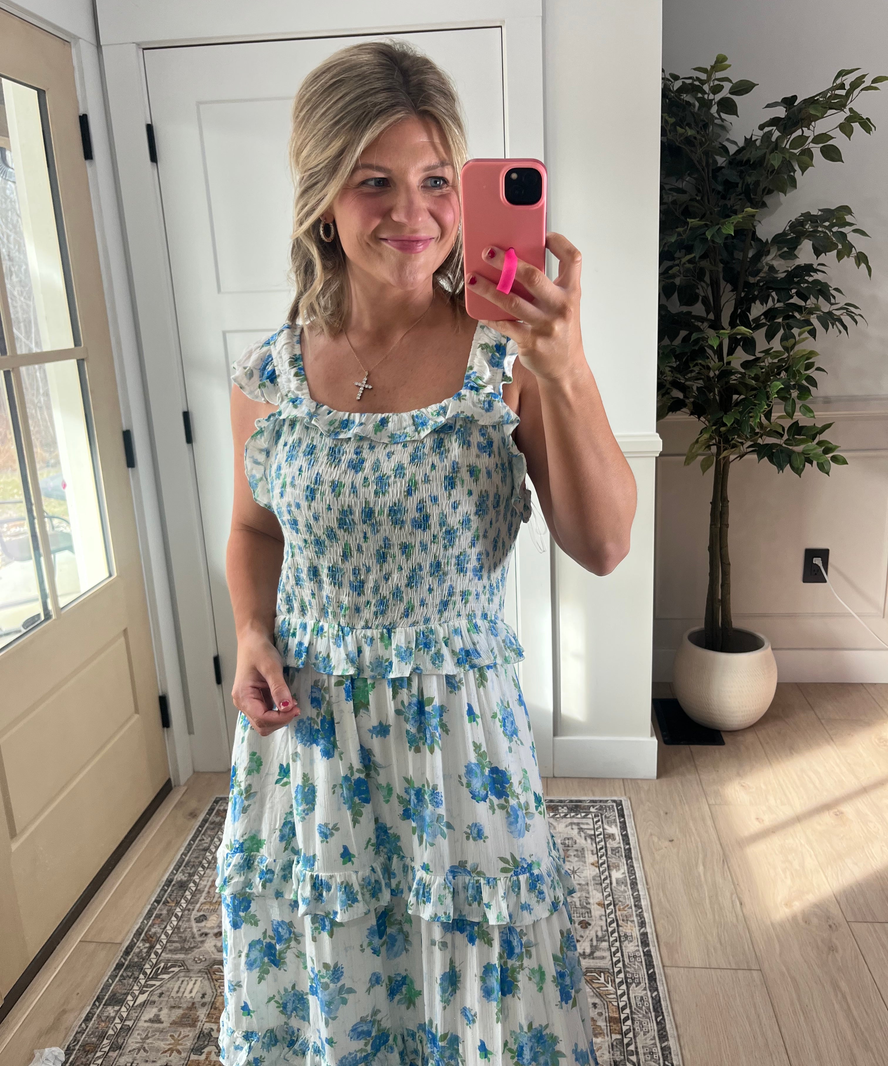 Field of Florals Dress - White & Blue