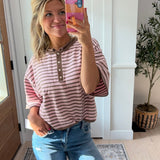 Happy Hour Henley Sweater - mocha + pink